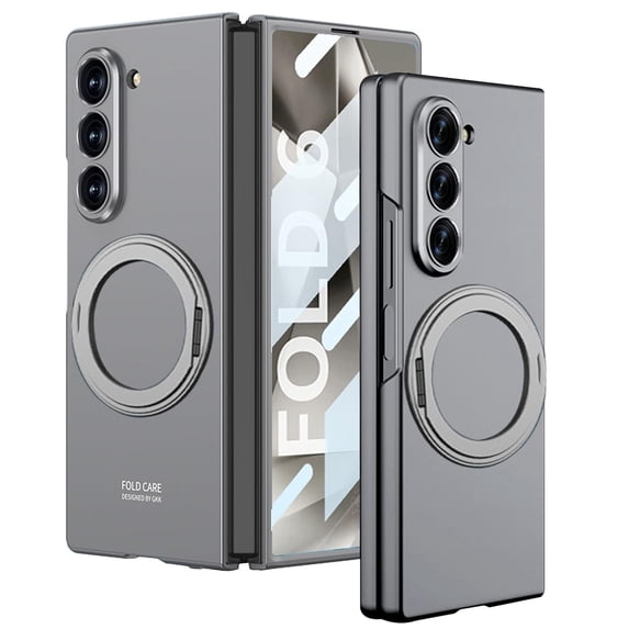 Dteck Case for Samsung Galaxy Z Fold 6, Built-in Front Screen Protector Case with Magnetic Ring Holder Compatible with Magsafe Hard PC Protective Cover,Gray