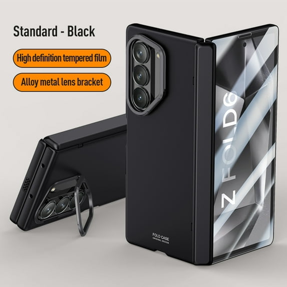 Dteck Case for Samsung Galaxy Z Fold 6, Built-in Screen Protector Case Hinge Protection Hard PC Cover with Metal Folding Lens Stand for Galaxy Z Fold 6 5G,Black