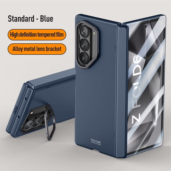 Dteck Case for Samsung Galaxy Z Fold 6, Built-in Screen Protector Case Hinge Protection Hard PC Cover with Metal Folding Lens Stand for Galaxy Z Fold 6 5G,Darkblue