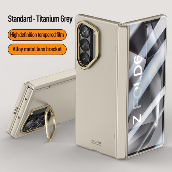 Dteck Case for Samsung Galaxy Z Fold 6, Built-in Screen Protector Case Hinge Protection Hard PC Cover with Metal Folding Lens Stand for Galaxy Z Fold 6 5G,Lightgray