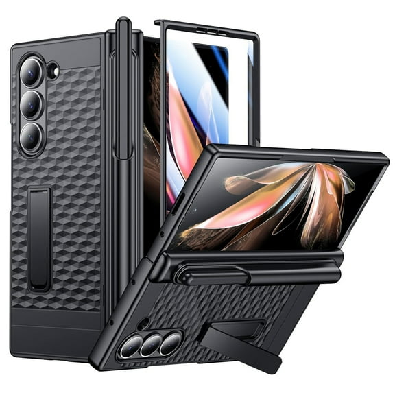 Dteck Case for Samsung Galaxy Z Fold 6,Hinge Protection Built-in Screen Protector PC Case Shockproof Stand Cover with Pen Holder for Galaxy Z Fold 6 5G, Black