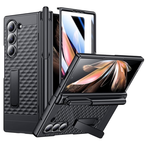 Dteck Case for Samsung Galaxy Z Fold 6,Hinge Protection Built-in Screen Protector PC Case Shockproof Stand Cover with Pen Holder for Galaxy Z Fold 6 5G, Black