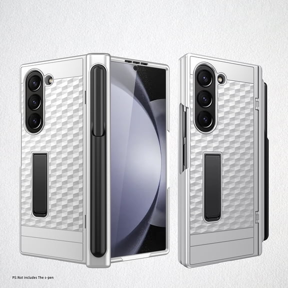 Dteck Case for Samsung Galaxy Z Fold 6,Hinge Protection Built-in Screen Protector PC Case Shockproof Stand Cover with Pen Holder for Galaxy Z Fold 6 5G, Silver