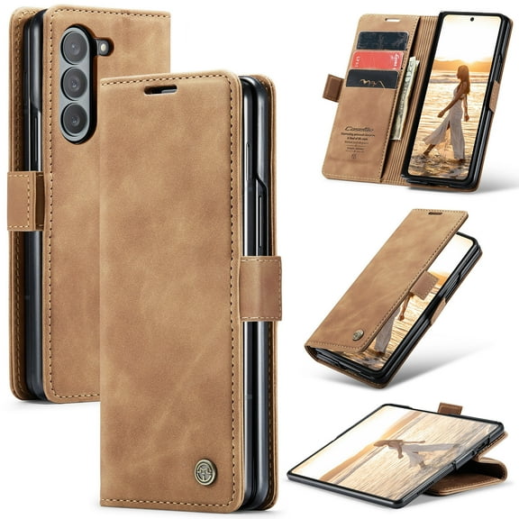 Dteck Case for Samsung Galaxy Z Fold 6 , Magnetic Closure Leather Flip Wallet Case with Card Holder Shockproof Kickstand Protective Phone Cover for Samsung Galaxy Z Fold 6,Brown