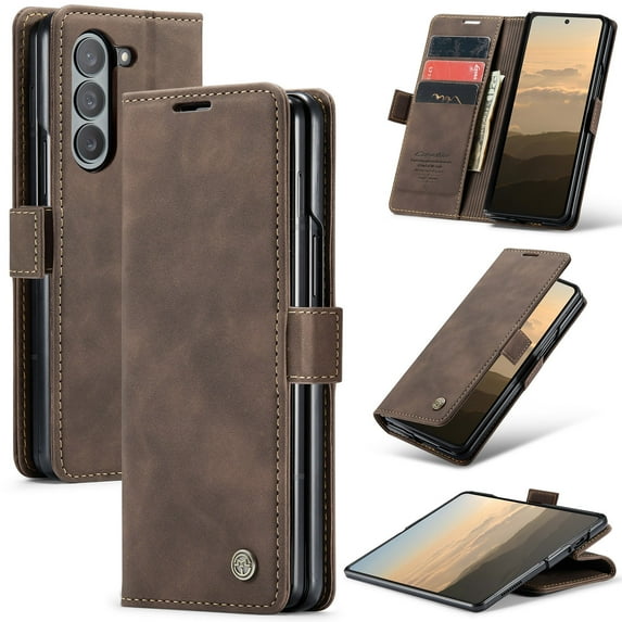 Dteck Case for Samsung Galaxy Z Fold 6 , Magnetic Closure Leather Flip Wallet Case with Card Holder Shockproof Kickstand Protective Phone Cover for Samsung Galaxy Z Fold 6,Coffee