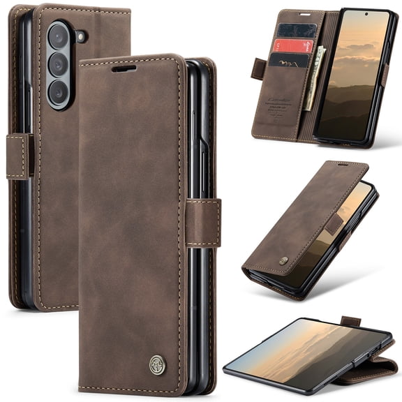 Dteck Case for Samsung Galaxy Z Fold 6 , Magnetic Closure Leather Flip Wallet Case with Card Holder Shockproof Kickstand Protective Phone Cover for Samsung Galaxy Z Fold 6,Coffee