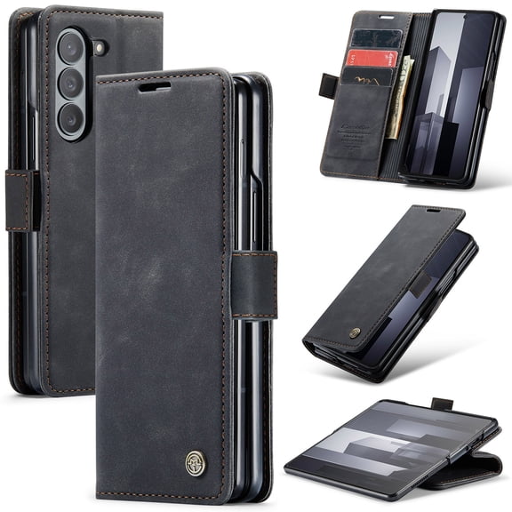 Dteck Case for Samsung Galaxy Z Fold 6 , Magnetic Closure Leather Flip Wallet Case with Card Holder Shockproof Kickstand Protective Phone Cover for Samsung Galaxy Z Fold 6,Black