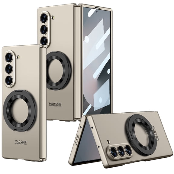 Dteck Case for Samsung Galaxy Z Fold 6,Magnetic Ring Holder Kickstand Shockproof PC Built-in Front Screen Protector Mag Safe Cover for Galaxy Z Fold 6 5G,Titaniumgray