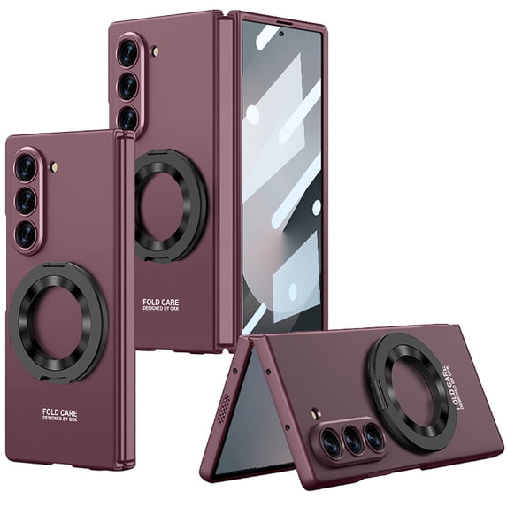 Dteck Case for Samsung Galaxy Z Fold 6,Magnetic Ring Holder Kickstand Shockproof PC Built-in Front Screen Protector Mag Safe Cover for Galaxy Z Fold 6 5G,Winered