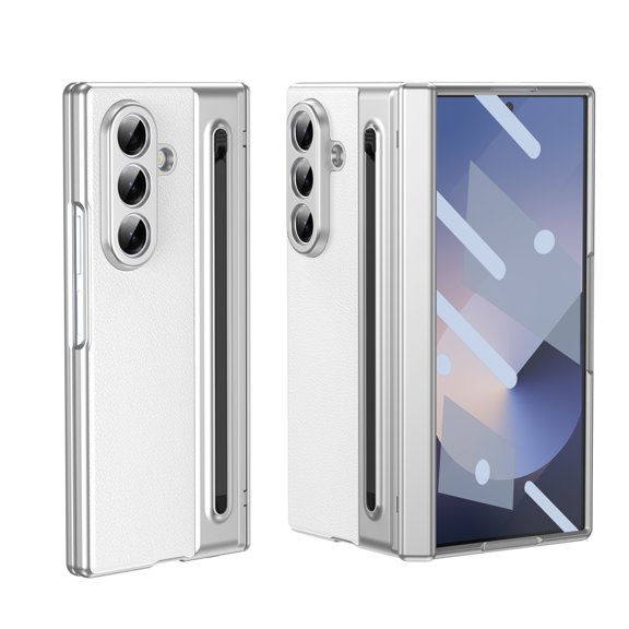 Dteck Case for Samsung Galaxy Z Fold 6,Shockproof Hinge Protetion PC Case Built-in Front Screen Protector with Pen Holder Cover for Galaxy Z Fold 6,White