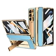 thumbnail image 1 of Dteck Case for Samsung Galaxy Z Fold 6,Shockproof Leather Case Electroplating PC Built-in Screen Protector Hinge Protection Kickstand Full Body Cover,Blue+Gold, 1 of 9