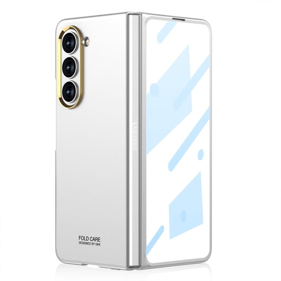 Dteck Case for Samsung Galaxy Z Fold 6,Shockproof PC Case with Electroplated Metal Lens Frame Built-in Front Screen Protector Cover for Galaxy Z Fold 6 ,Silver