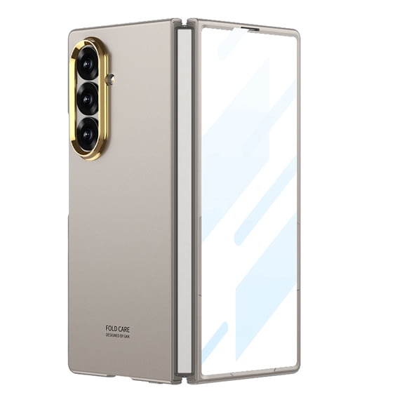 Dteck Case for Samsung Galaxy Z Fold 6,Shockproof PC Case with Electroplated Metal Lens Frame Built-in Front Screen Protector Cover for Galaxy Z Fold 6 ,Titaniumgray