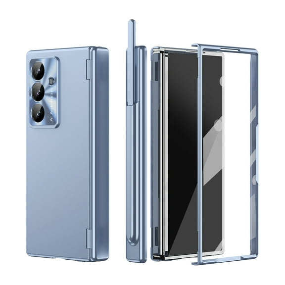 Dteck Case for Samsung Galaxy Z Fold 7 2025,4-in-1 Magnetic Hinge Protection Case with Lens Protection, S Pen Holder with Stylus, Built-in Screen Protector for Samsung Z Fold7, Blue