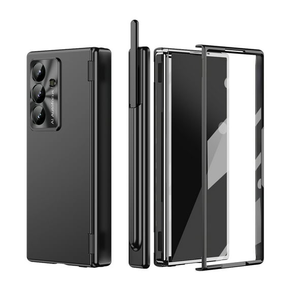 Dteck Case for Samsung Galaxy Z Fold 7 2025,4-in-1 Magnetic Hinge Protection Case with Lens Protection, S Pen Holder with Stylus, Built-in Screen Protector for Samsung Z Fold7, Black