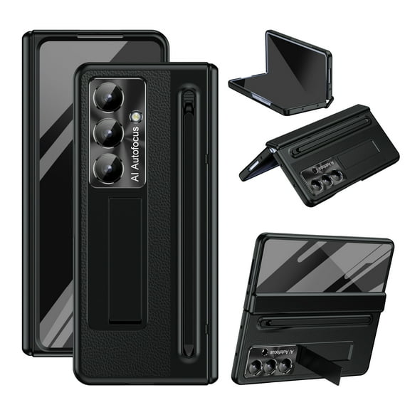 Dteck Case for Samsung Galaxy Z Fold 7 5G with Pen Slot, Magnetic Hinge Protection Hard PC Case with Screen Protector Kickstand Full Protection Phone Cover with Stylus, Black