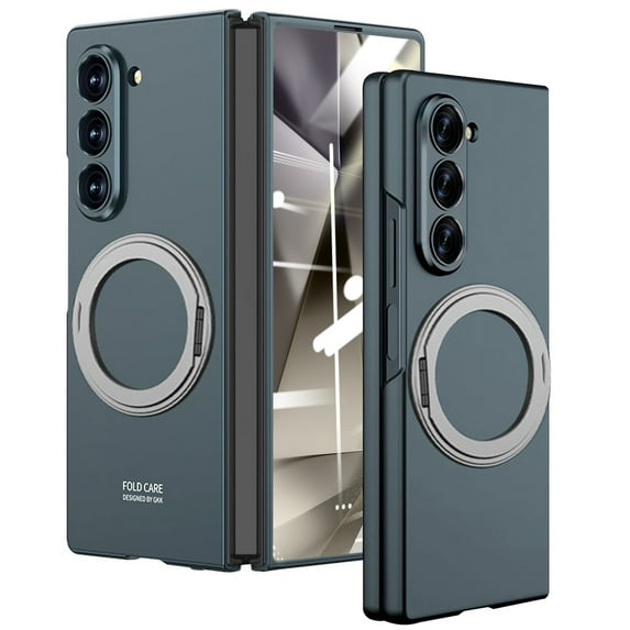 Dteck Case for Samsung Galaxy Z Fold 7, Built-in Front Screen Protector Case with Magnetic Ring Holder Compatible with Magsafe Hard PC Protective Cover,Darkgreen
