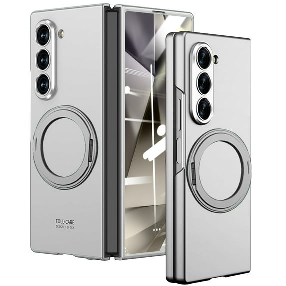 Dteck Case for Samsung Galaxy Z Fold 7, Built-in Front Screen Protector Case with Magnetic Ring Holder Compatible with Magsafe Hard PC Protective Cover,Silver