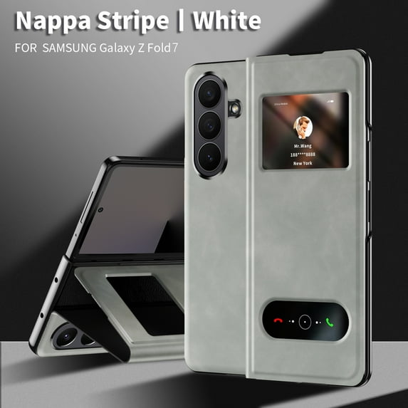 Dteck Case for Samsung Galaxy Z Fold 7,Magnetic Leather Flip Stand Case,Slim Anti-Drop Protective Hard PC Retro Stylish Business Cover for Galaxy Z Fold 7,White
