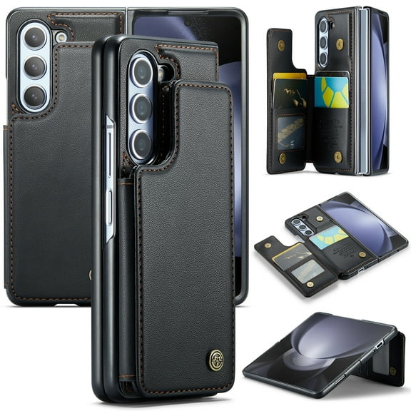 Dteck Case for Samsung Galaxy Z Fold 7,Magnetic PU Leather Card Slots Wallet Case with RFID Blocking Shockproof Protective Stand Phone Cover for Women Men,Black