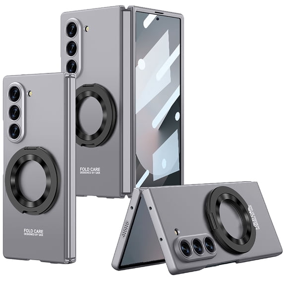 Dteck Case for Samsung Galaxy Z Fold 7,Magnetic Ring Holder Kickstand Shockproof PC Built-in Front Screen Protector Mag Safe Cover for Galaxy Z Fold 7 5G,Gray