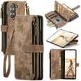 thumbnail image 1 of Dteck Case for Samsung Galaxy Z Fold 7 Wallet Cover for Women Men,Luxury Durable PU Leather Magnetic Closure Card Pocket Zipper S-Pen Holder Case with Lanyard Strap Wristlet,Brown, 1 of 7