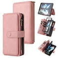 thumbnail image 1 of Dteck Case for Samsung Galaxy Z Fold3 5G,Heavy Duty Leather 15 Card Slots Wallet Zipper Pocket Case Shockproof PC Kickstand Cover with Wrist Strap,Pink, 1 of 9