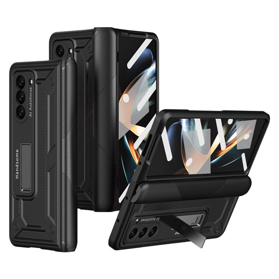 Dteck Case for Samsung Galaxy Z Fold5,Magnetic Hinge Protection Case Shockproof Hard PC Kickstand with Front Screen Protector Armor Cover for Galaxy Z Fold5,Black