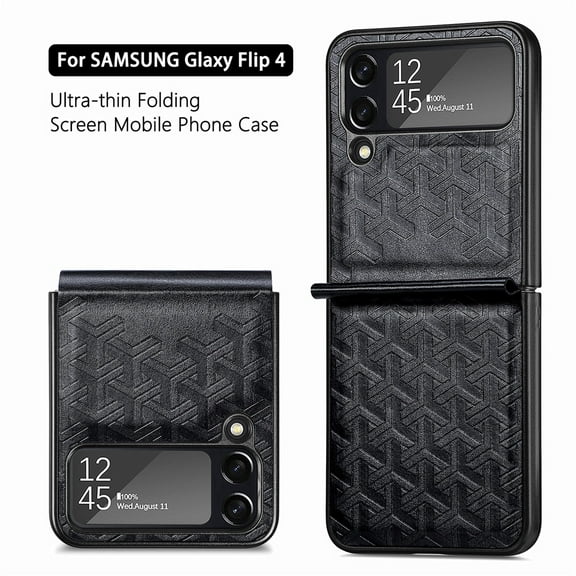 Dteck Case for Samsung Galazy Z Flip 4 6.7" 2022 Release, Retro PU Leather Case with Luxury Embossed Diamond Grid Anti-drop Anti-seismic Stand n Folding Design Shockproof Case Samsung Z Flip 4, Black