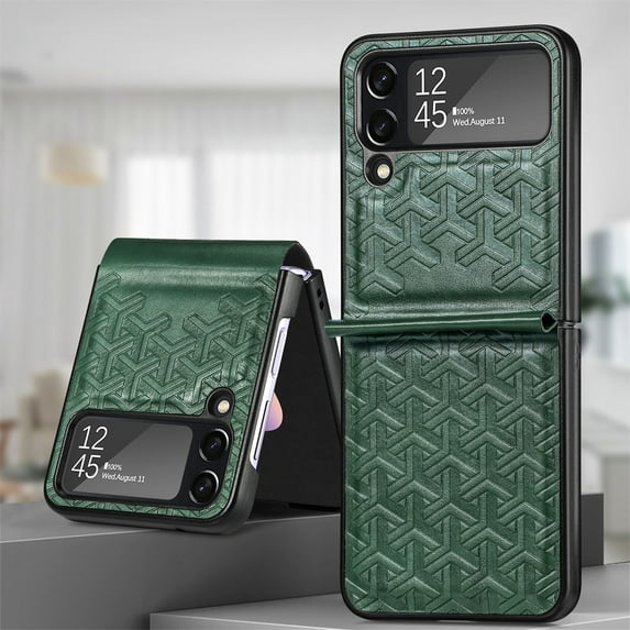 Dteck Case for Samsung Galazy Z Flip 4 6.7" 2022, Retro PU Leather Case with Luxury Embossed Diamond Grid Anti-drop Anti-seismic Stand n Folding Design Shockproof Case for Samsung Z Flip 4, Green