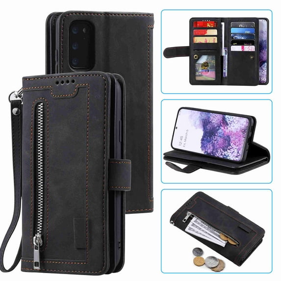 Dteck Case For Samsung S20 Plus 5G (6.7 inch) PU Leather 9 Card Holder Flip Magnetic Wallet Purse Case with Zipper Coin Cash Pocket Fold Stand Cover, black