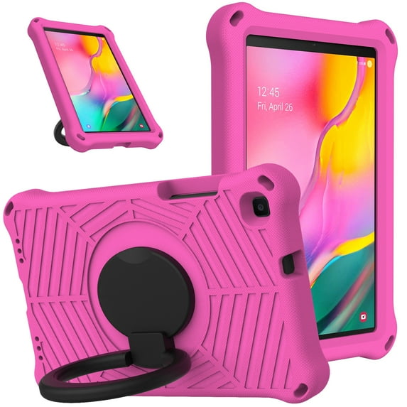 Dteck Case for Samsung Tab A 8.0 SM-T290/T295 2019, Kids Friendly EVA Rugged Shell Foldable Kickstand 360 Degree Rotayable Versatile Hand-full Ring Shockproof Anti-drop Lightweight Case, Rose