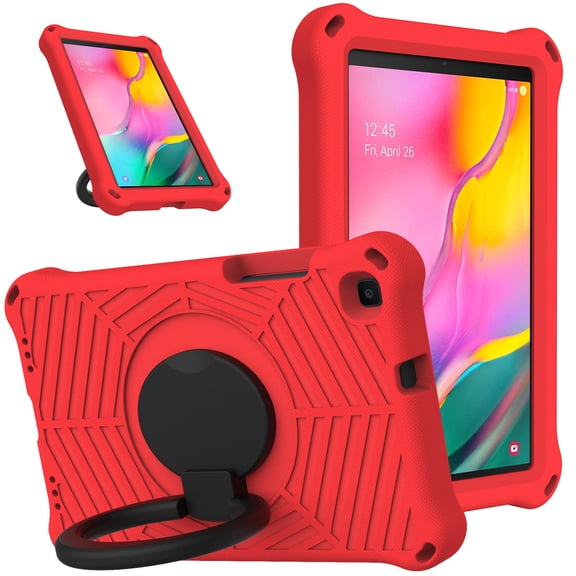 Dteck Case for Samsung Tab A 8.0 SM-T290/T295 2019, Kids Friendly EVA Rugged Shell Foldable Kickstand 360 Degree Rotayable Versatile Hand-full Ring Shockproof Anti-drop Lightweight Case, Red