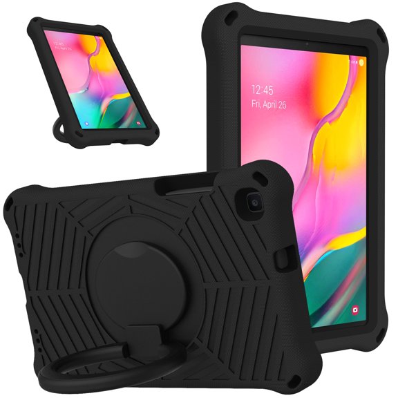 Dteck Case for Samsung Tab A 8.0 SM-T290/T295 2019, Kids Friendly EVA Rugged Shell Foldable Kickstand 360 Degree Rotayable Versatile Hand-full Ring Shockproof Anti-drop Lightweight Case,  Black