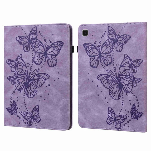 Dteck Case for Samsung Tab A7 Lite 8.7 inch 2021 Model Case (SM-T225/T220) with Elastic Band Card Pockets Stand Embossed Butterfly Vintage Shockproof PU Leather Folio Magnetic Cover, Purple Butterfly
