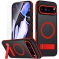 thumbnail image 1 of Dteck Case with Screen Protector for Google Pixel 9 / 9 Pro ,Shockproof Translucent Matte PC Case Compatible with Mag Safe Adjustable Kickstand Military Grade Drop Back Cover,Red, 1 of 6