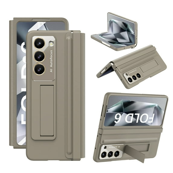 Dteck Case with Screen Protector for Samsung Galaxy Z Fold 6 5G 2024,Full-Body Hinge Protection Leather+PC Case Shockproof Kickstand Cover for Galaxy Z Fold 6,Brown