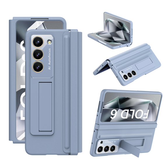 Dteck Case with Screen Protector for Samsung Galaxy Z Fold 6 5G 2024,Full-Body Hinge Protection Leather+PC Case Shockproof Kickstand Cover for Galaxy Z Fold 6,Lightblue