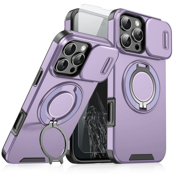 Dteck Case with Screen Protector for iPhone 12 Pro Max,Magnetic Stand TPU+PC Case with Camera Cover Military Grade Protective Shockproof Case for iPhone 12 Pro Max ,Purple