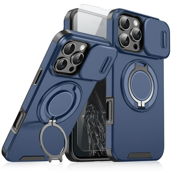 Dteck Case with Screen Protector for iPhone 13 Pro Max,Magnetic Stand TPU+PC Case with Camera Cover Military Grade Protective Shockproof Case for iPhone 13 Pro Max ,Blue