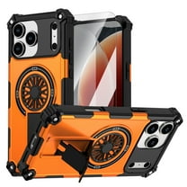 Dteck Case with Screen Protector for iPhone 17 Pro,Shockproof Rubber PC Rugged Case Compatible with Mag Safe Ring Stand Cover for iPhone 17 Pro,Orange