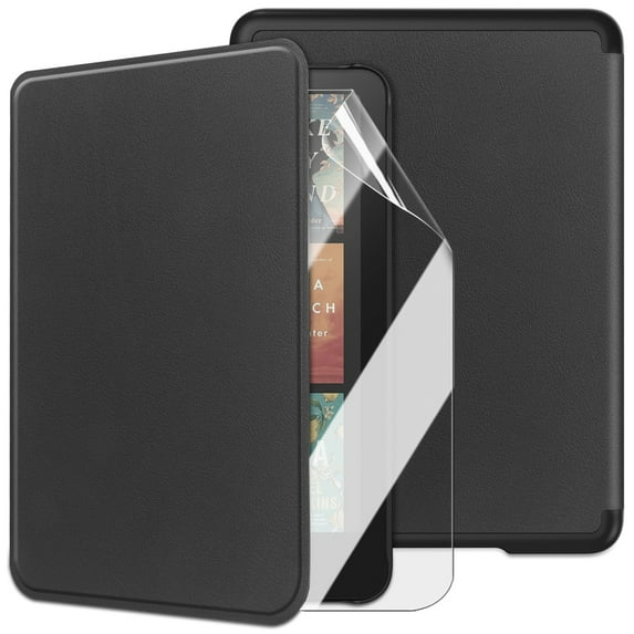 Dteck Case with Soft Screen Protector for Kindle Paperwhite 12th Generation 7 inch 2024,Slim PU Leather Case Folio Auto Wake/Sleep Full Body Cover for Kindle Colorsoft Signature Edition,Black