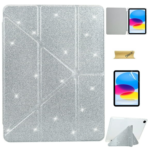 Dteck Case with Soft Screen Protector for Samsung Galaxy Tab A9 Plus 11 Inch (SM-X210/X215/X216/X218),Bling Glitter Leather Case Shockproof TPU Stand Cover for Galaxy Tab A9+ 11" 2023,Silver