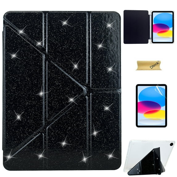 Dteck Case with Soft Screen Protector for Samsung Galaxy Tab A9 Plus 11 Inch (SM-X210/X215/X216/X218),Bling Glitter Leather Case Shockproof TPU Stand Cover for Galaxy Tab A9+ 11" 2023,Black