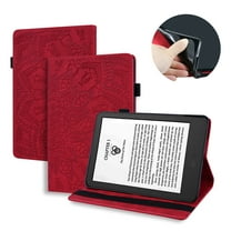 Dteck Case with Stand for Kindle Paperwhite 12th Gen 2024 Released (7") & Kindle Colorsoft Signature Edition, Anti-Slip Stand Embossed Leather Soft TPU Back Protective Cover with Elastic Strap, Red