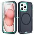 thumbnail image 1 of Dteck Case with Tempered Glass Screen Protector for iPhone 15 Pro,Shockproof Rubber Case Compatible with MagSafe Hybrid PC Full Body Protection Cover,Navy+Mint, 1 of 6