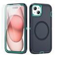 thumbnail image 1 of Dteck Case with Tempered Glass Screen Protector for iPhone 15,Shockproof Rubber Case Compatible with MagSafe Hybrid PC Full Body Protection Cover,Navy+Mint, 1 of 6