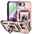 thumbnail image 1 of Dteck Case with Tempered Glass Screen Protector for iPhone 16e ,Shockproof TPU+PC with Slide Camera Cover Built-in 360° Rotate Ring Kickstand Magnetic Shockproof Back Cover,Rosegold, 1 of 9