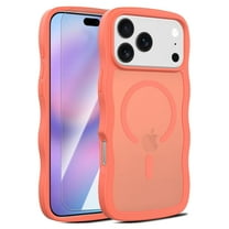 Dteck Case with Tempered Glass Screen Protector for iPhone 17 Pro Max ,Shockproof Matte Translucent PC TPU Compatible with Mag Safe Cute Wave Frame Design Case Cover ,Orange