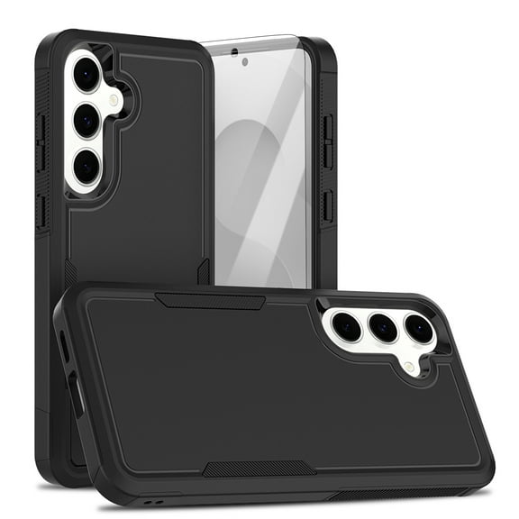 Dteck Case with Tempered Screen Protector for Samsung Galaxy S25 FE,Shockproof TPU+PC Case Anti-Slip Protective Shell Back Cover for Galaxy S25 FE,Black